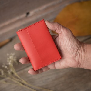 Red Genuine Leather Card Holder, Handmade Crazy Horse Leather Card Wallet, 100% Real Leather HandCrafted Minimalist Design Personalized Slim