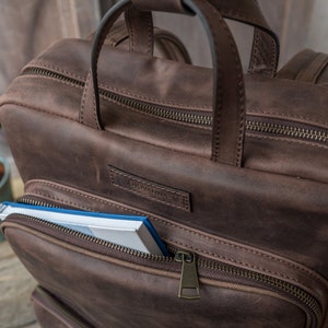 Mens Leather Backpack, Cowhide Laptop Bag, Genuine Leather, College Backpack, Rucksack for Men, Distressed Leather, Vintage Brown Backpack image 3