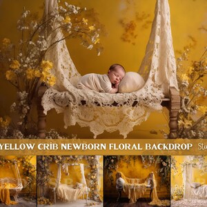 HD Yellow Floral Crib Newborn Backdrop (Digital Download)