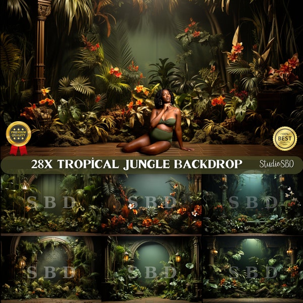 28x Tropical Jungle Backdrop, Maternity Backdrop Overlays, Studio Backdrop Overlays, Fine Art Textures, Photoshop Overlays, Forest Backdrops