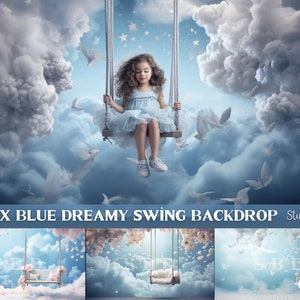 Blue Dreamy Swing Photography Backdrop: HD Floral Textures (Digital Download)