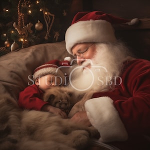 Santa Claus Newborn Digital Backdrop: Christmas Overlay (PNG, JPG)