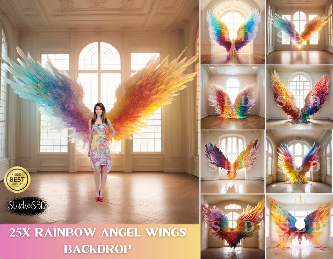 Rainbow Angel Wings Digital Backdrop: Fine Art Textures (PNG) - Etsy