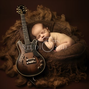 Toile de fond numérique guitare nouveau-né : superposition de photos composites (téléchargement numérique)