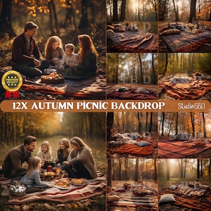 Autumn Picnic Photography Backdrop: Forest Fall Scene (Digital Download)