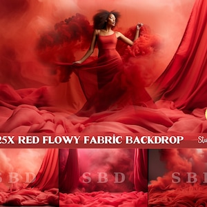 25 Red Flowy Fabric Digital Backdrops: Maternity Silk Overlays (PNG)