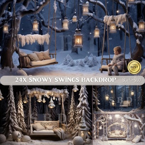 Snowy Swings Digital Backdrop: Winter Scene Photography (PNG)