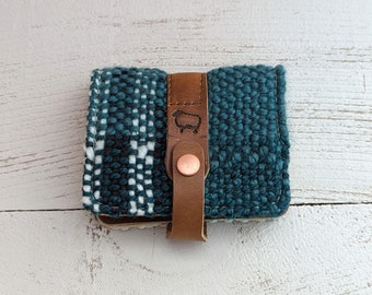 Handwoven wool and leather card wallet | handmade leather wallet | canvas wallet | credit card holder | bifold wallet | one of a kind