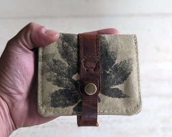 Maple leaf print Canvas and leather card wallet | handmade leather wallet | canvas wallet | credit card holder | bifold wallet