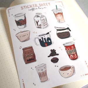 Hoja de calcomanías para amantes del café / calcomanías para Bullet Journal / calcomanías para café Starbucks / hojas de calcomanías para planificador / calcomanías lindas / calcomanías para álbumes de recortes
