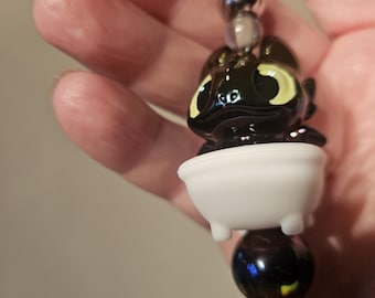 Toothless in a bath hand beaded keychain/pen or bag charm