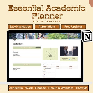 Notion Academic Student Planner | The Essentials, Academic Digital Planner, Assignment tracker, Finance tracker, Study hub, Notion Dashboard