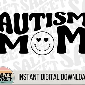 Autisme moeder SVG, autisme acceptatie, autisme mama, retro golvende SVG, png, eps, pdf, jpg, sublimatie ontwerpdownloads voor de Cricut