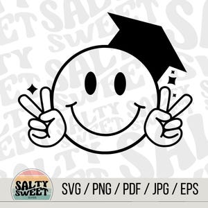 grad SVG mit Smiley-Gesicht - digitaler Download, fröhliches Abschluss-Design, anpassbares Andenken