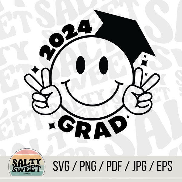 2024 Grad SVG with Smiley Face - Digital Download, Cheerful Graduation Design, Customizable Keepsake