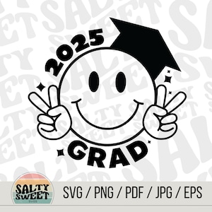 2025 diplôme SVG avec smiley - téléchargement numérique, conception de remise des diplômes joyeuse, souvenir personnalisable