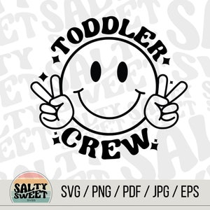 Bambino Crew SVG con faccina sorridente e segno di pace - Download digitale, Clipart per bambini carini, SVG prescolare