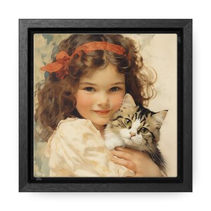 Bethany and her Kitten, Canvas in Square Frame
