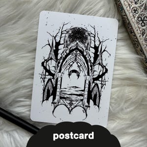 Cartolina Luna Arco Design Magico Dark Alternativa Goth Fantasy Tatuaggio Arte Carta Regalo kalihaart