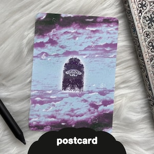 Surreal Cloud Postcard – Moth in Door Fantasy Art – Magical Sky Illustration – Dreamy Gift Idea