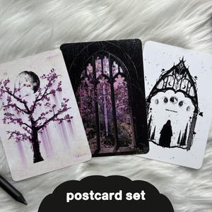 Set de postales de Espada Mágica | Arte Lunar de Fantasía Gótica | Tarjetas de Regalo de Ensueño | Estética Oscura