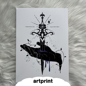 Hand & Sword Artprint | Gothic Rose Tattoo Poster | Dark Fantasy Wall Art | Alternative illustration