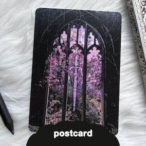 Magical Flower Fantasy Postcard | Sword and Window Illustration | Dreamy Art Print | Whimsical Gift Card