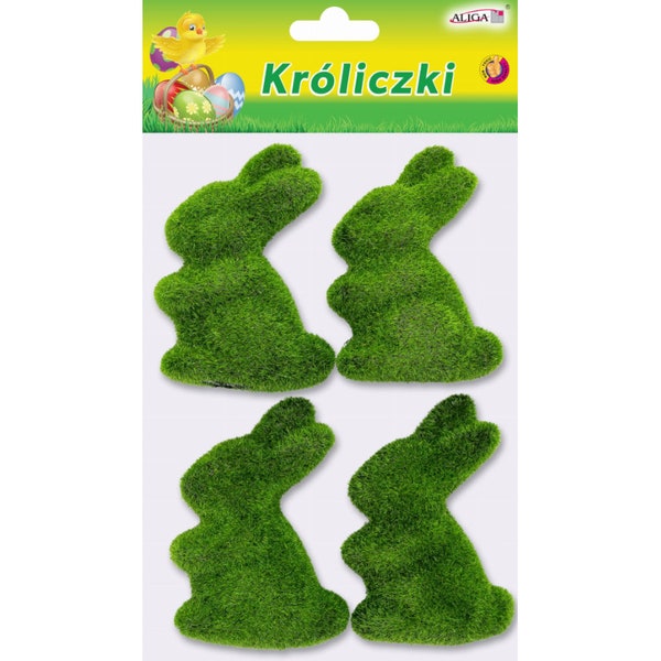 Dekorative, beflockte Hasen | 4 Stück Kaninchen | Osterhasen 8cm hoch | grüne  Frühlingshasen