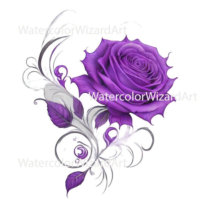 Watercolour Purple Roses Clipart, Cute Purple Roses Png, Mystical