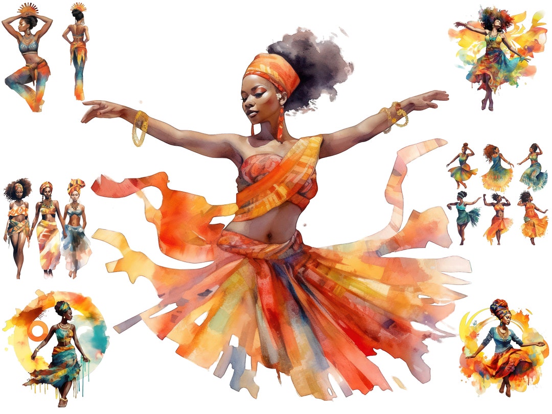 Watercolour Black Girl Dancing Clipart, Girl Sports Clipart, Woman