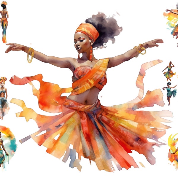 Watercolour Black Girl Dancing Clipart, Girl Sports Clipart, Woman Dance  Png,  Full Commercial Use