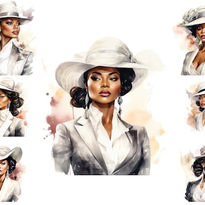 Watercolour Vintage Style Black Lady Boss Clipart, African American  Business Woman Png, Glam Fashion Lady Png