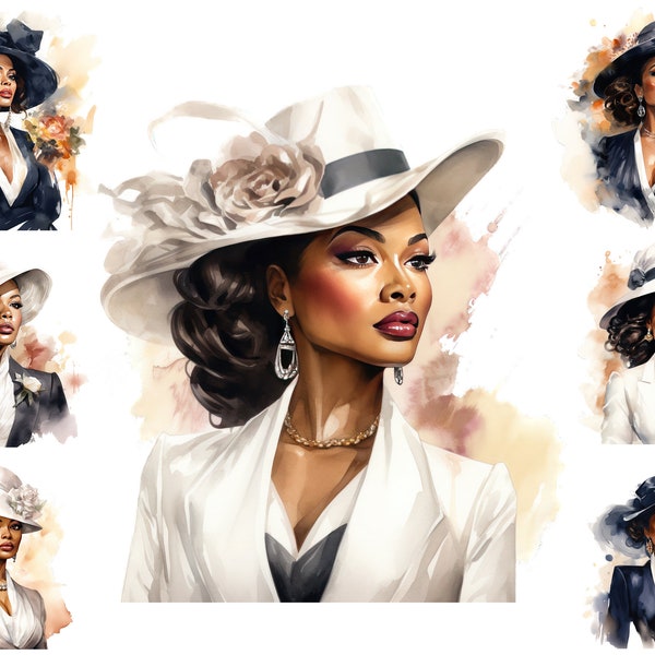 Watercolour Vintage Style Black Lady Boss Clipart, African American  Business Woman Png, Glam Fashion Lady Png