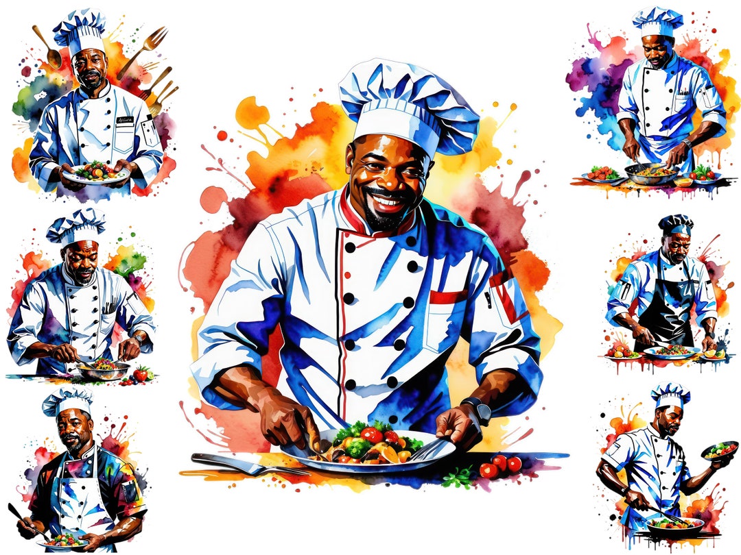 Watercolour Black Man Chef Clipart, African American Chef Png, Cooking ...