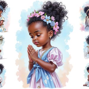 Watercolour Black Girl Praying, African American Girl Clipart, Sublimation Png,  Full Commercial Use