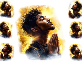 Watercolour Black Man Praying, African American Man Praying Clipart, Meditation Png,  Full Commercial Use