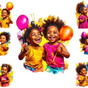 Aquarell schwarze Kinder Clipart, Kinder spielen Png, Kinder, Jungen und Mädchen Clipart, voll kommerzielle Nutzung, Sublimation