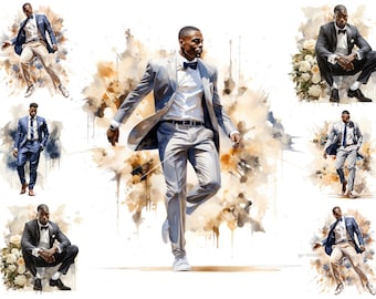 Watercolour African American Man In Suit  Clipart, Black Man Png,  Full Commercial Use, Sublimation