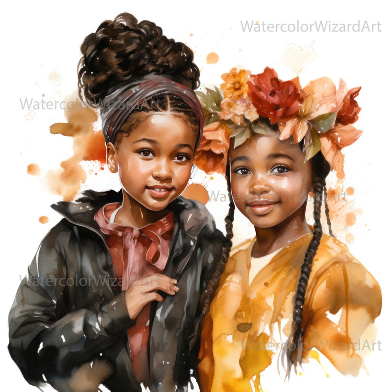 Watercolour Black Girl Best Friends Clipart, Best Female Friend Png