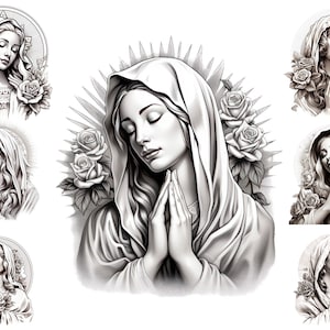 Virgin Mary Clip Art Bundle 7 PNG di alta qualità, Lady Guadalupe, Download digitale, Creazione di cartoline, Uso commerciale