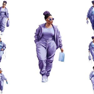 Watercolour African American Stylish Plus Size Woman Clipart, Black Plus Size Model Png,   Full Commercial Use