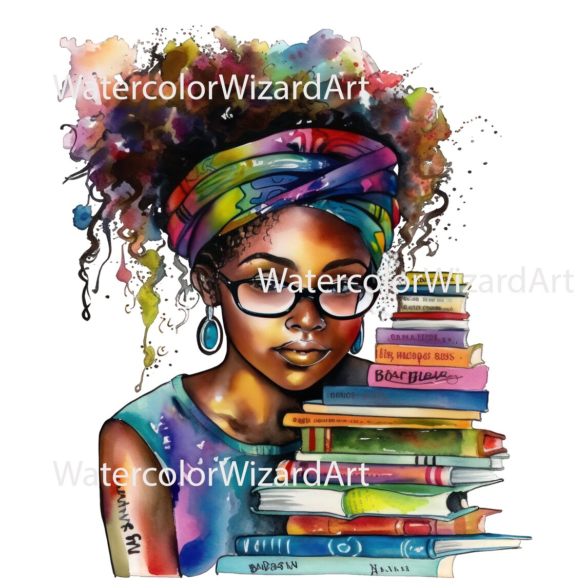 Watercolour Black Girl Reading Clipart, Girl Studying Clipart, Book ...