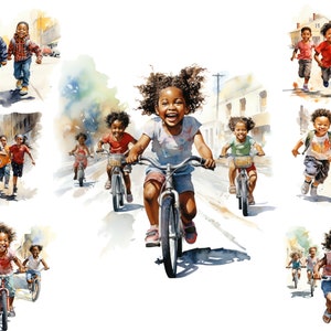 Aquarell schwarze Kinder Clipart, Kinder spielen Png, Kinder, Jungen und Mädchen Clipart, voll kommerzielle Nutzung, Sublimation