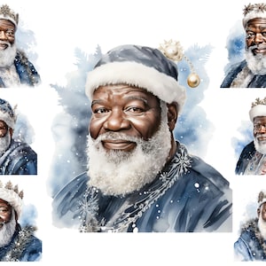Watercolour  Black Santa Claus Clipart, African American Santa Claus Png, Christmas Scene,  Full Commercial Use, Sublimation