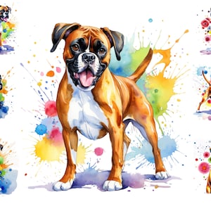 Watercolour Boxer Dogs Clipart, Funny Dogs Png, Cute Boxer Dog,  Commercial Use