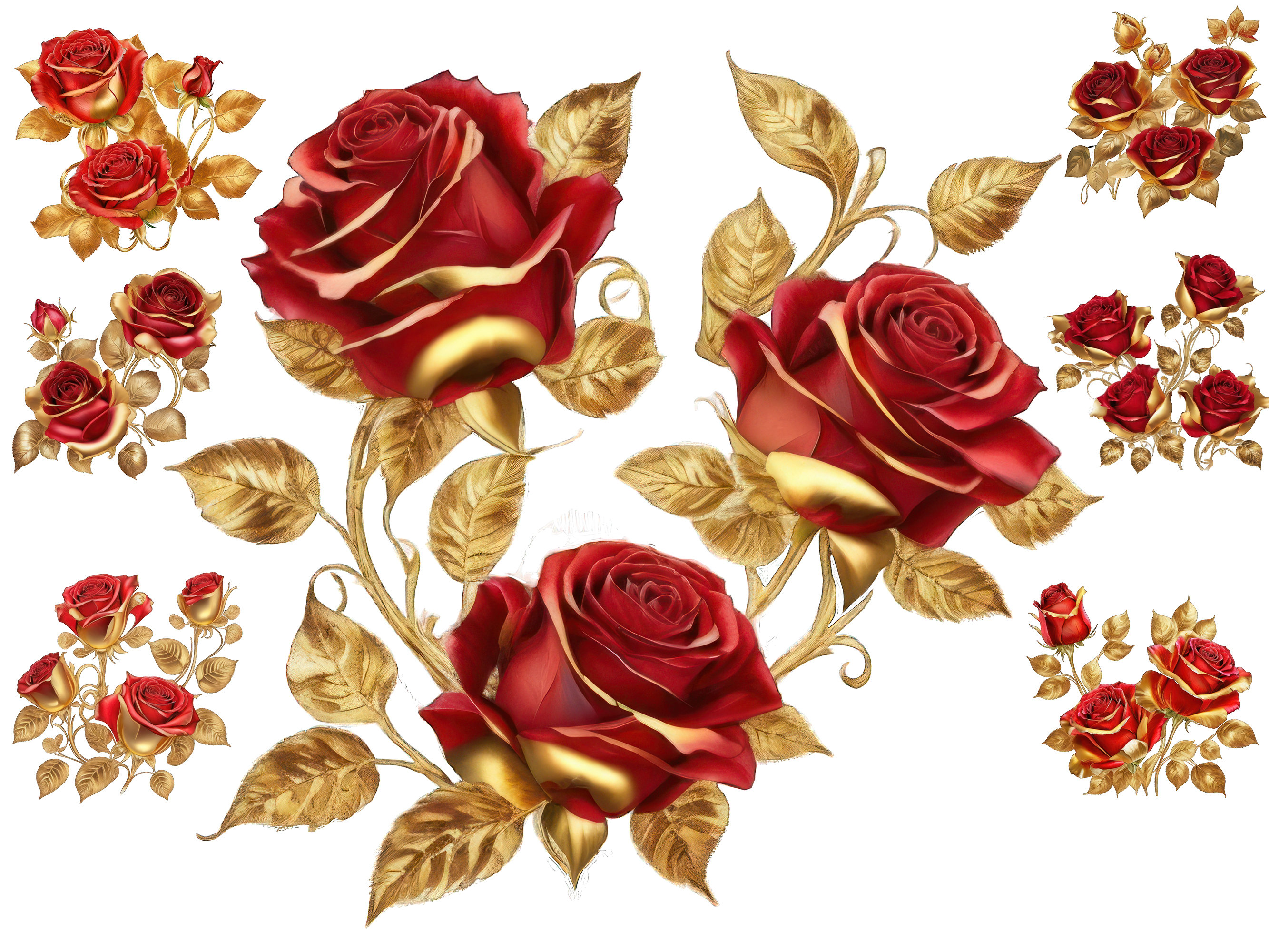 Red Gold Roses Image Watercolour Red Gold Roses Clipart, Cute Red Gold Roses Png, Flowers ...