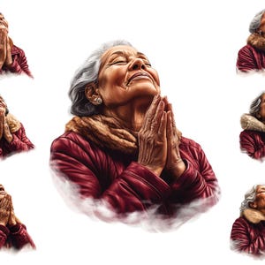 Watercolour Elderly Black Woman Praying, African American Old Woman Praying Clipart, Sublimation Png,  Full Commercial Use