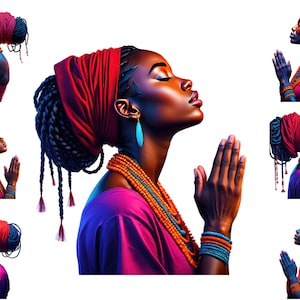 Watercolour Black Woman Praying, African American Woman Praying Clipart, Meditation Png, Christian, Religious Clipart,  Full Commercial Use