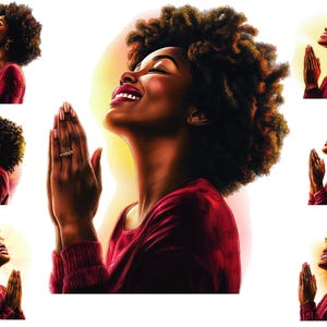 Watercolour Black Woman Praying, African American Woman Praying Clipart, Meditation Png, Christian, Religious Clipart,  Full Commercial Use