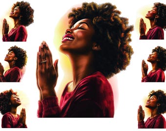 Watercolour Black Woman Praying, African American Woman Praying Clipart, Meditation Png, Christian, Religious Clipart,  Full Commercial Use